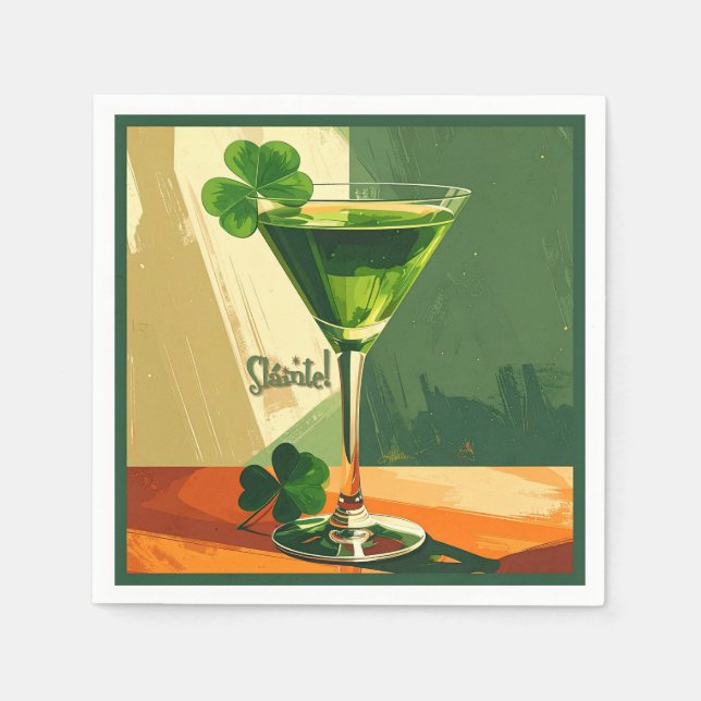 Serviette En Papier Mid Century Modern Shamrock Martini Sláinte!  (Devant)