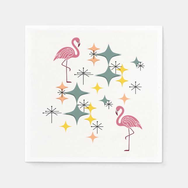 Serviette En Papier Mid Century Moderne Eames Era Starburst Flamants r (Devant)