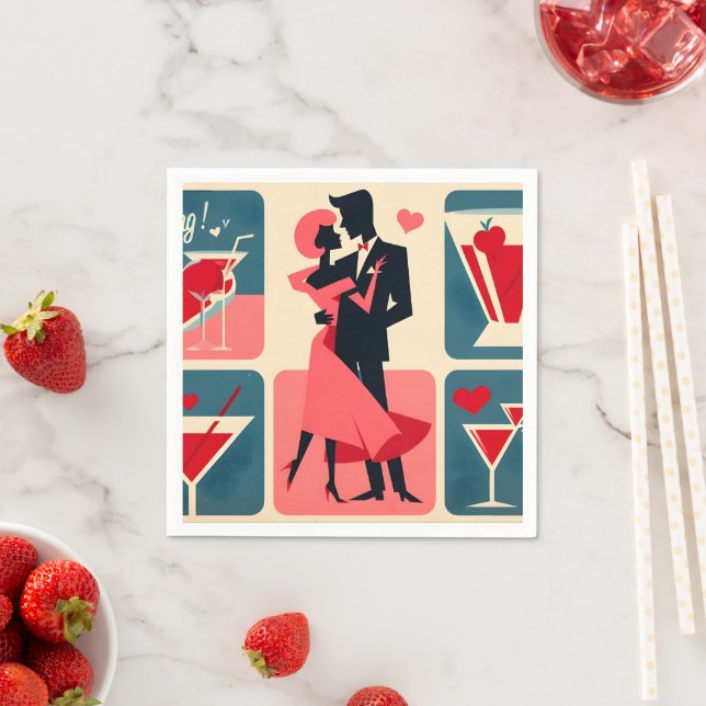 Serviette En Papier Mid Century moderne Valentine Dancing Couple (En situation)