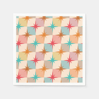 Serviette En Papier Mid Century Starbursts on Pastel Checkerboards 