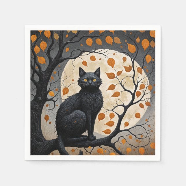 Serviette En Papier Midnight Sentinel Under the Harvest Moon (Devant)