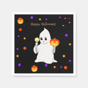 Serviette En Papier Mignon bébé fantôme d'Halloween et citrouilles sur