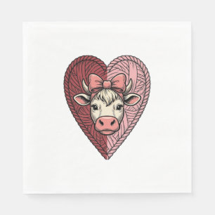 Serviette En Papier Mignon cœur de vache en fil Design de gravure vint