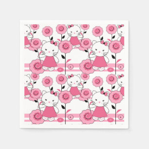 Serviette En Papier mignon enfants chaton rose blanc imprimé