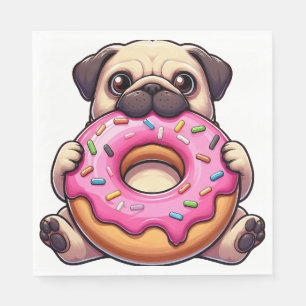 Serviette En Papier Mignon pug avec beignet chien de dessin animé drôl