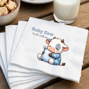 Serviette En Papier Mignon Veau Bébé en Pyjama à Pois Bleus Baby Showe