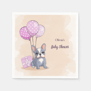 Serviette En Papier Mignonne Baby shower français Bulldog Puppy rose B