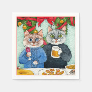 Serviette En Papier Mignonne chat couple serviettes de fête de Noël