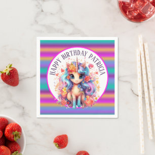 Serviette En Papier mignonne filles Joyeux Anniversaire licorne