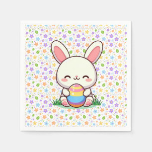 Serviette En Papier Mignonne lapin de printemps/Pâques avec oeuf