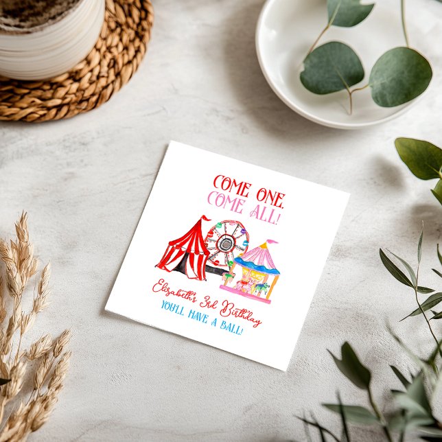 Serviette En Papier Mignonne Main Drake Carnival Circus Anniversaire (Cute Hand Drawn Carnival Circus Birthday Napkins)