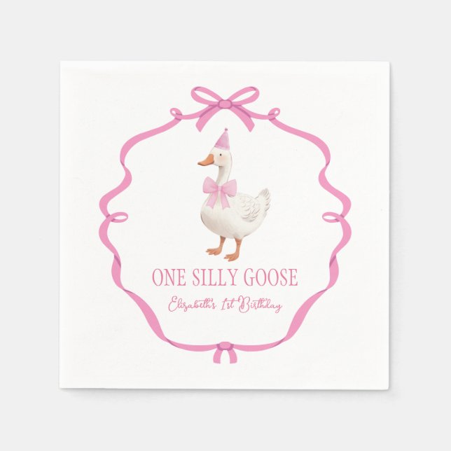 Serviette En Papier Mignonne One Silly Goose Rose Bow Premier annivers (Devant)