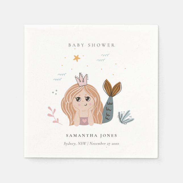Serviette En Papier Mignonne Petite Maillot Mermaid Baby shower fille (Devant)