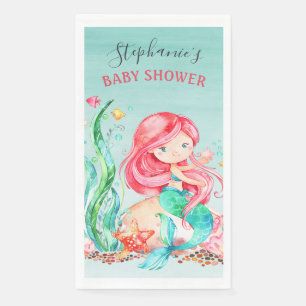 Serviette En Papier Mignonne sirène d'aquarelle sous le Baby shower m