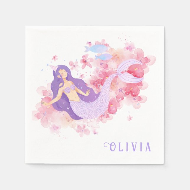 Serviette En Papier Mignonne sirène rose sous la mer pour les petites  (Devant)