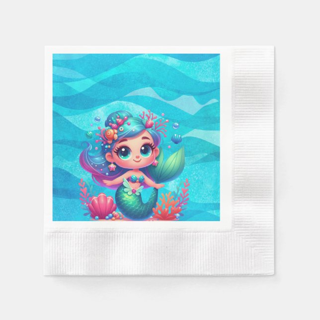 Serviette En Papier Mignonne sirène sous-marine (Devant)