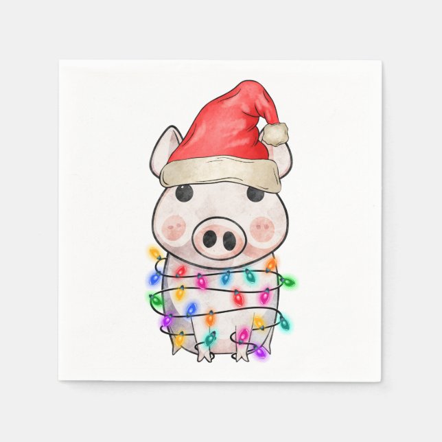 Serviette En Papier Mignons feux de cochon de Noël (Devant)