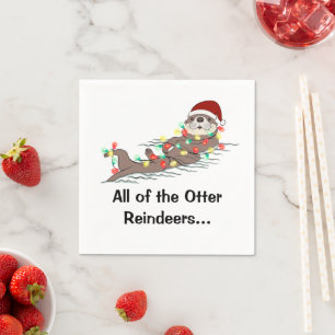 Serviette En Papier Mignons lumières de Noël amusantes Otter Reindees
