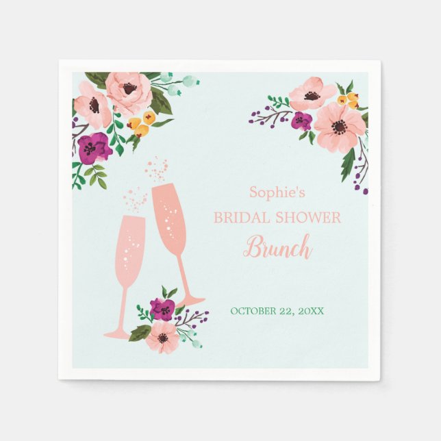 Serviette En Papier Mimosa et Fleurs Brunch et Fête des mariées Bubbly (Devant)