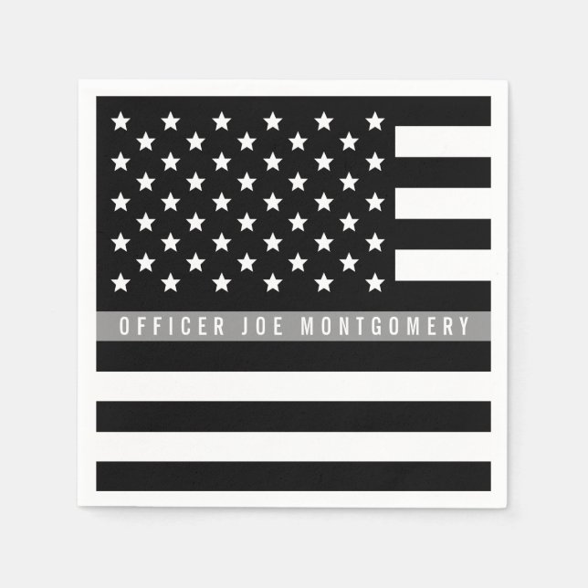 Serviette En Papier Mince Gray Line American Flag Retraite Party (Devant)