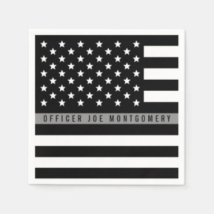 Serviette En Papier Mince Gris Line American Flag Monogramme