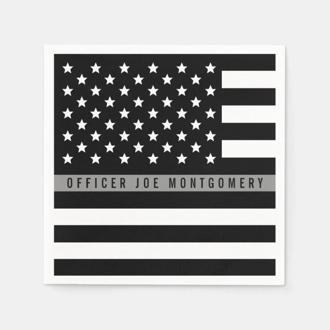 Serviette En Papier Mince Gris Line American Flag Monogramme (Devant)