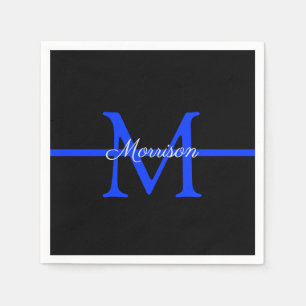 Serviette En Papier Mince Ligne Bleue Police Parti de retraite Monogra