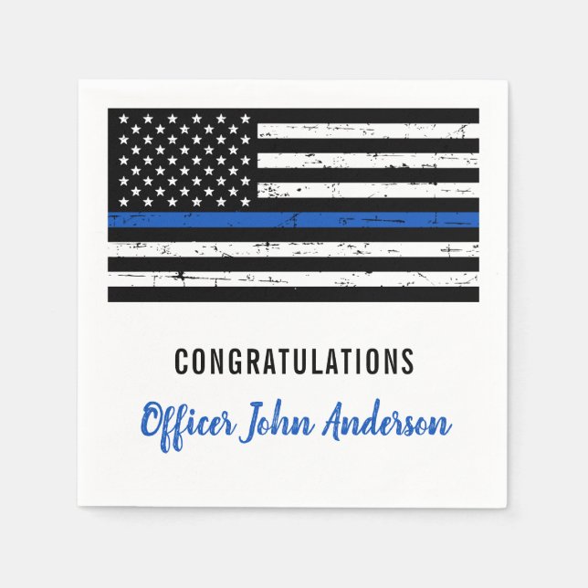 Serviette En Papier Mince Ligne Bleue Police Police Party (Devant)