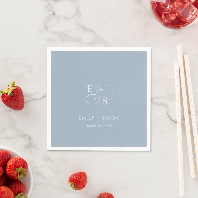Serviette En Papier Mini Chic Dusty Mariage bleu Napkin (En situation)