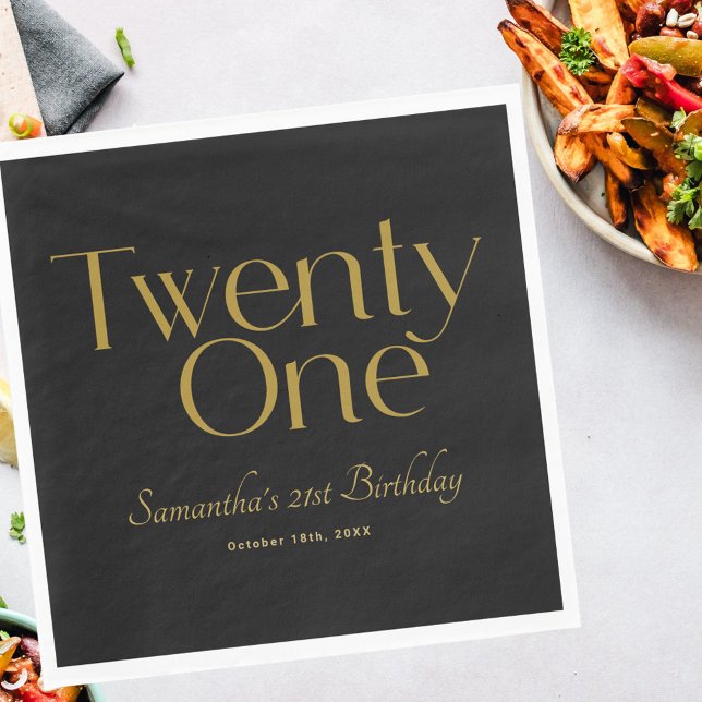 Serviette En Papier Mini Elegant Black Gold 21ème anniversaire (Créateur téléchargé)