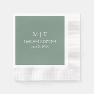 Serviette En Papier Mini-Monogramme Mariage Sage Green Cocktail