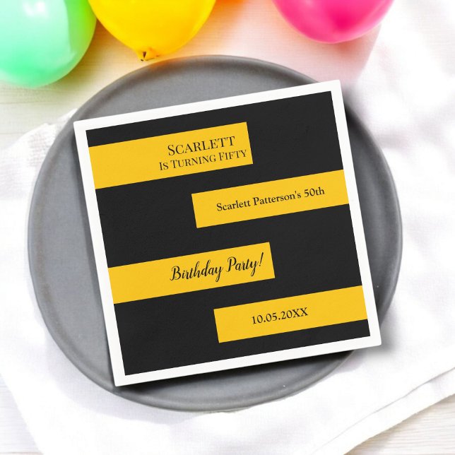 Serviette En Papier Mini noir et or élégant chic 50e anniversaire (Créateur téléchargé)
