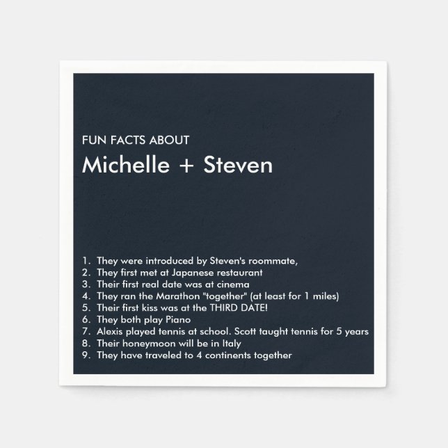 Serviette En Papier Minimal chic bleu foncé | FUN FACT MARIAGE (Devant)