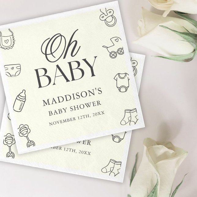 Serviette En Papier Minimal Hand Drawn Gender Neutral Baby Shower (Créateur téléchargé)