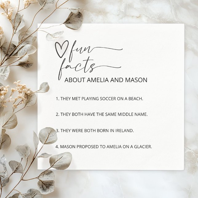 Serviette En Papier Minimal Modern Hand Drawn Heart Fun Facts Wedding (Minimal Modern Hand Drawn Heart Fun Facts Wedding Napkins)