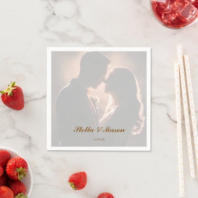 Serviette En Papier Minimal simple superposition photo mariage romanti (En situation)