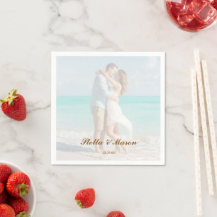 Serviette En Papier Minimal simple superposition photo mariage romanti
