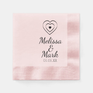 Serviette En Papier Minimal Simple Triple Coeurs Main Dessinée Rose