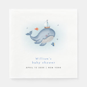Serviette En Papier Minimal Sous Le Baby shower See Whale Nautica