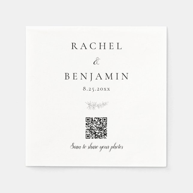 Serviette En Papier Minimal Wedding QR Code Photo Sharing Elegant (Devant)