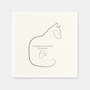 Serviette En Papier Minimalisme assis Chat Noir & Crème