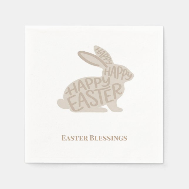Serviette En Papier Minimalist Beige Typography Rabbit Easter (Devant)