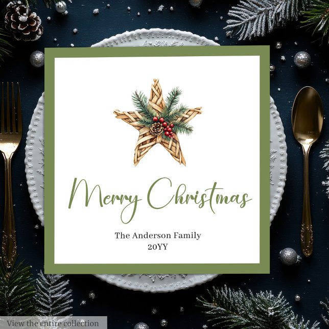 Serviette En Papier Minimalist Bohemian Christmas Wreath in Neutral   (Minimalist Bohemian Christmas Wreath in Neutral Napkin

)