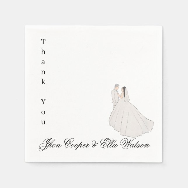 Serviette En Papier Minimalist Bride and Groom Wedding Illustration (Devant)