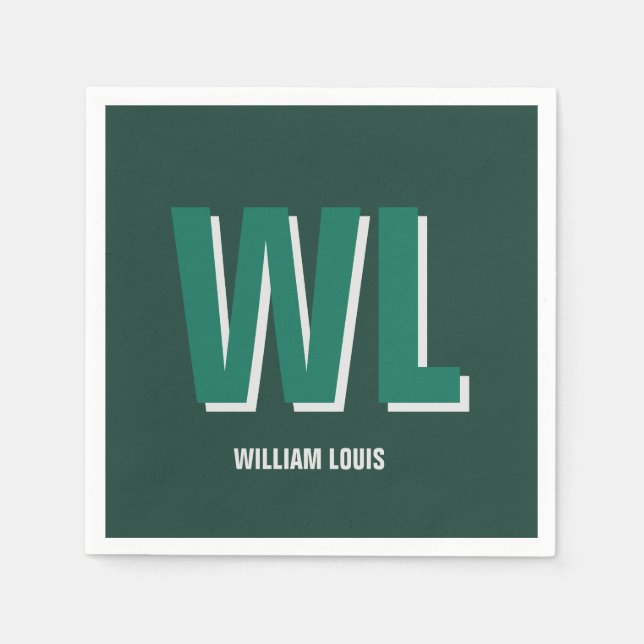 Serviette En Papier Minimalist Emerald Green Personalized Monogram  (Devant)