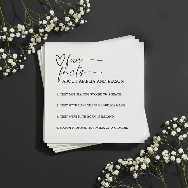 Serviette En Papier Minimalist Hand Drawn Heart Fun Facts Wedding (Minimalist Hand Drawn Heart Fun Facts Wedding Napkins)