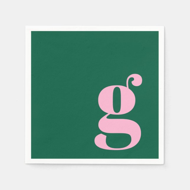 Serviette En Papier Minimalist Monogrammed Initial in Pink and Green (Devant)