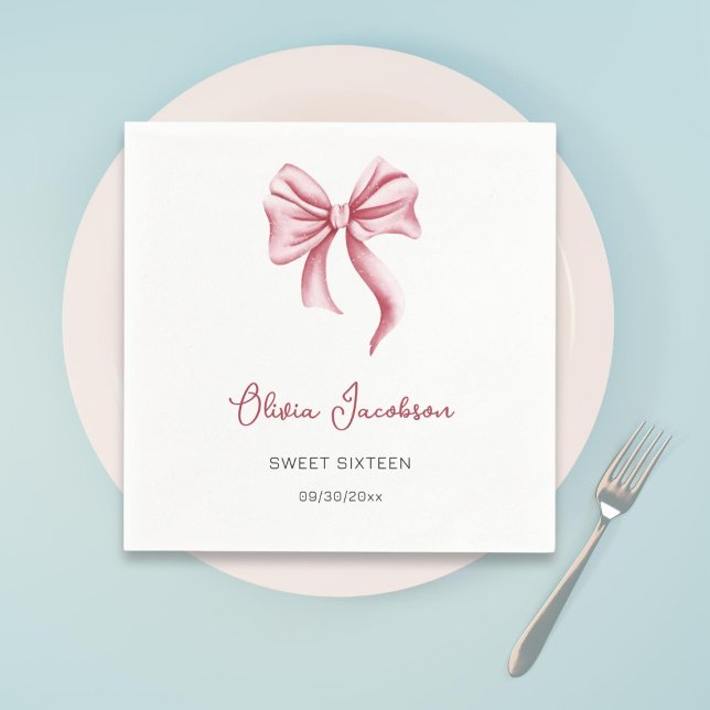 Serviette En Papier Minimalist Pink Bow Girl Sweet Sixteen Birthday (Créateur téléchargé)