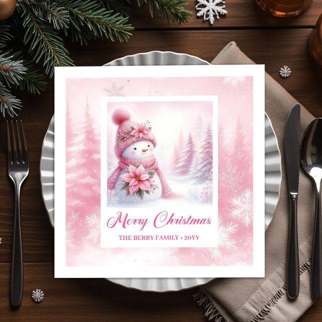 Serviette En Papier Minimalist Pink Snowman Kids Winter Forest Pinkmas (Minimalist Pink Snowman Kids Winter Forest Pinkmas Christmas Napkins

)