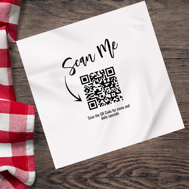 Serviette En Papier Minimalist QR Code Scan Me Restaurant Custom (Minimalist restaurant napkin with Scan Me QR code design.)